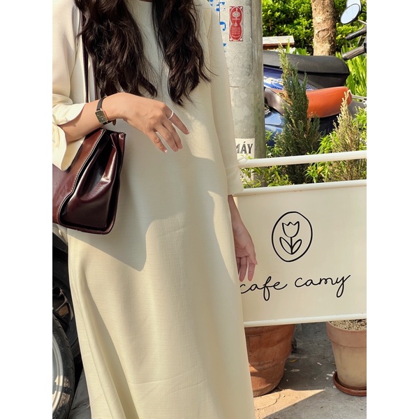 Nimi - Đầm trắng tweed Maxi sleeve dress