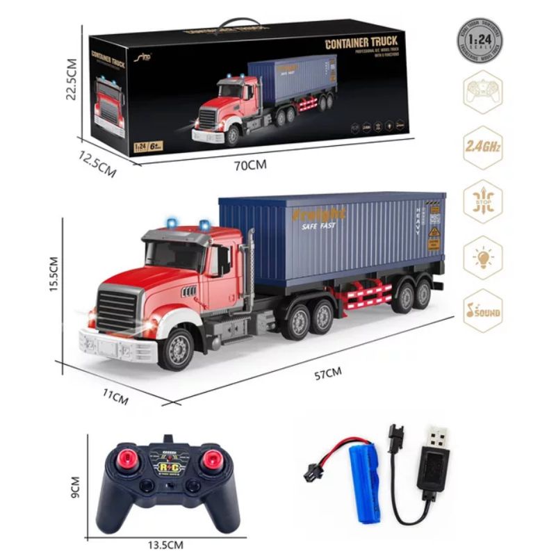 Xe container điều khiển RC 2.4G đầu kéo có thể tháo rời thùng, vận chuyển hàng hóa đồ chơi