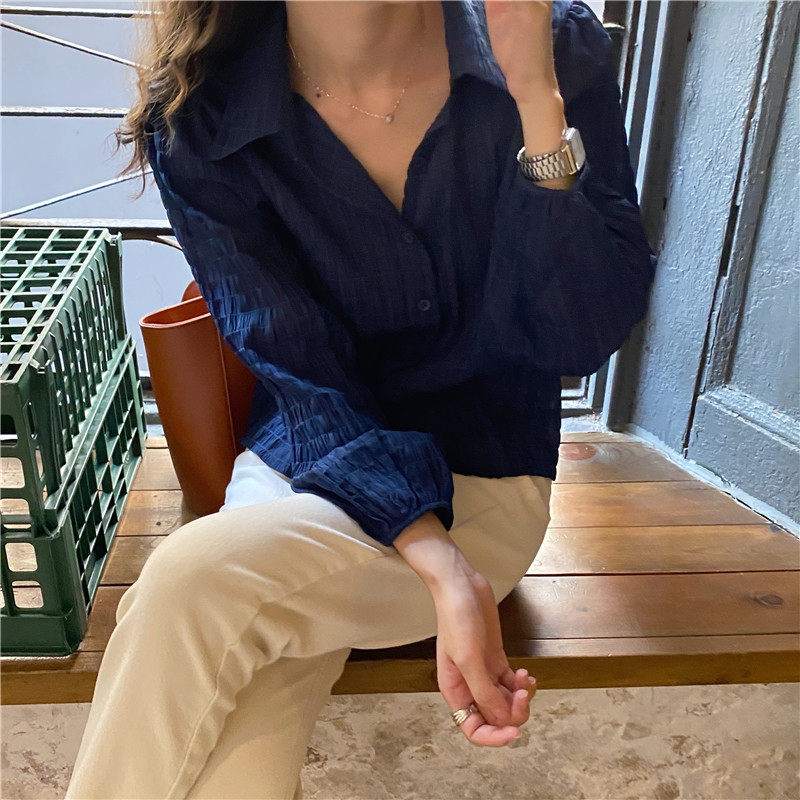 Áo Kiểu Nữ Tay Phồng Cổ Chữ V Màu Trơn 36158