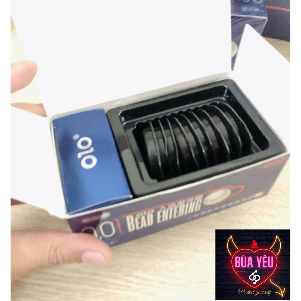 Bao Cao Su Tăng Kích Thước 3cm OLO Bi Xanh Hộp 10 BCS Siêu Mỏng kéo dài thoi gian 001 Tặng 1 Bi silicon 3cm