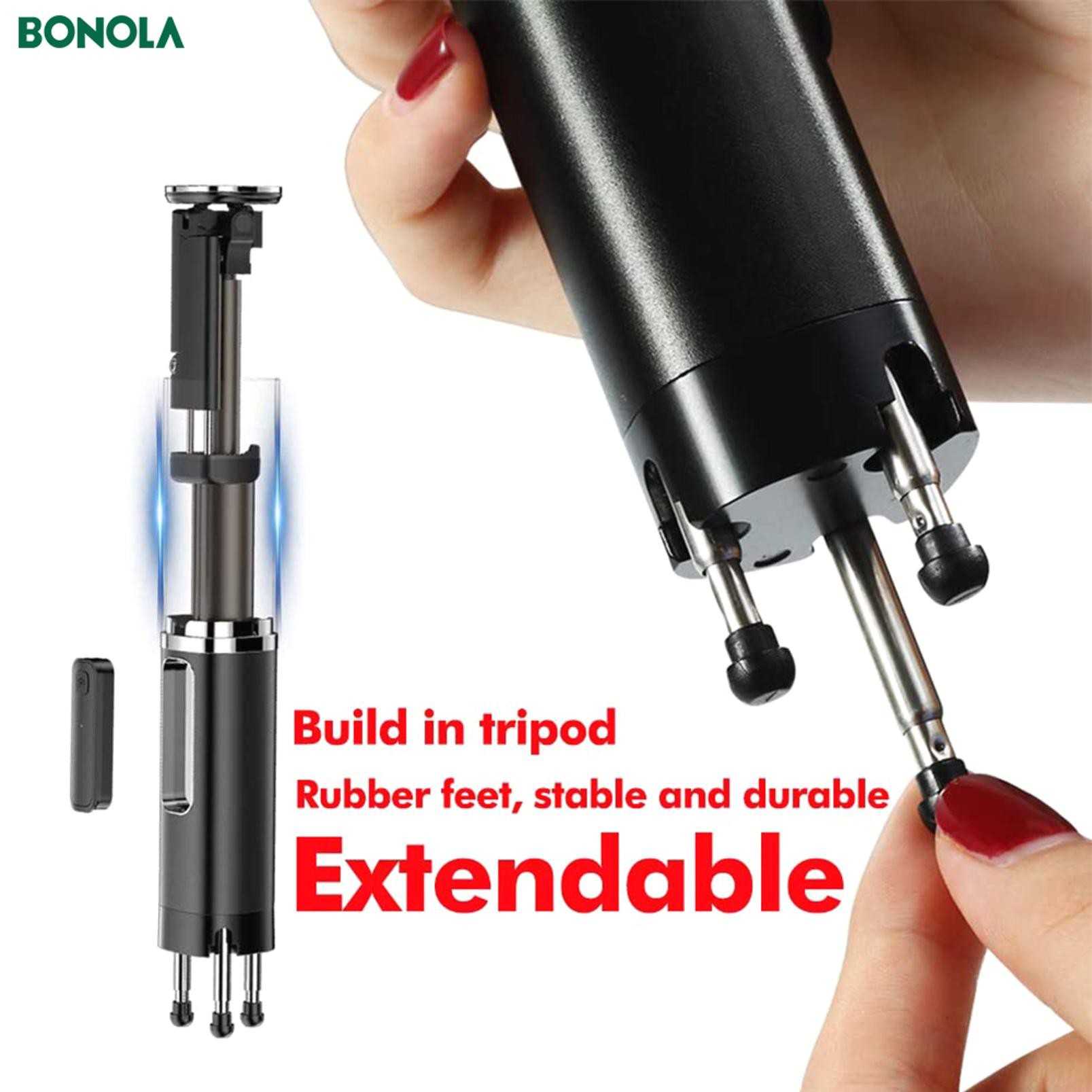 Bonola Portable Tripod Built-in Selfie Stick Hidden Phone Holder Bluetooth Button Self Timer Toggle Holder for Phone | Selfie Sticks |