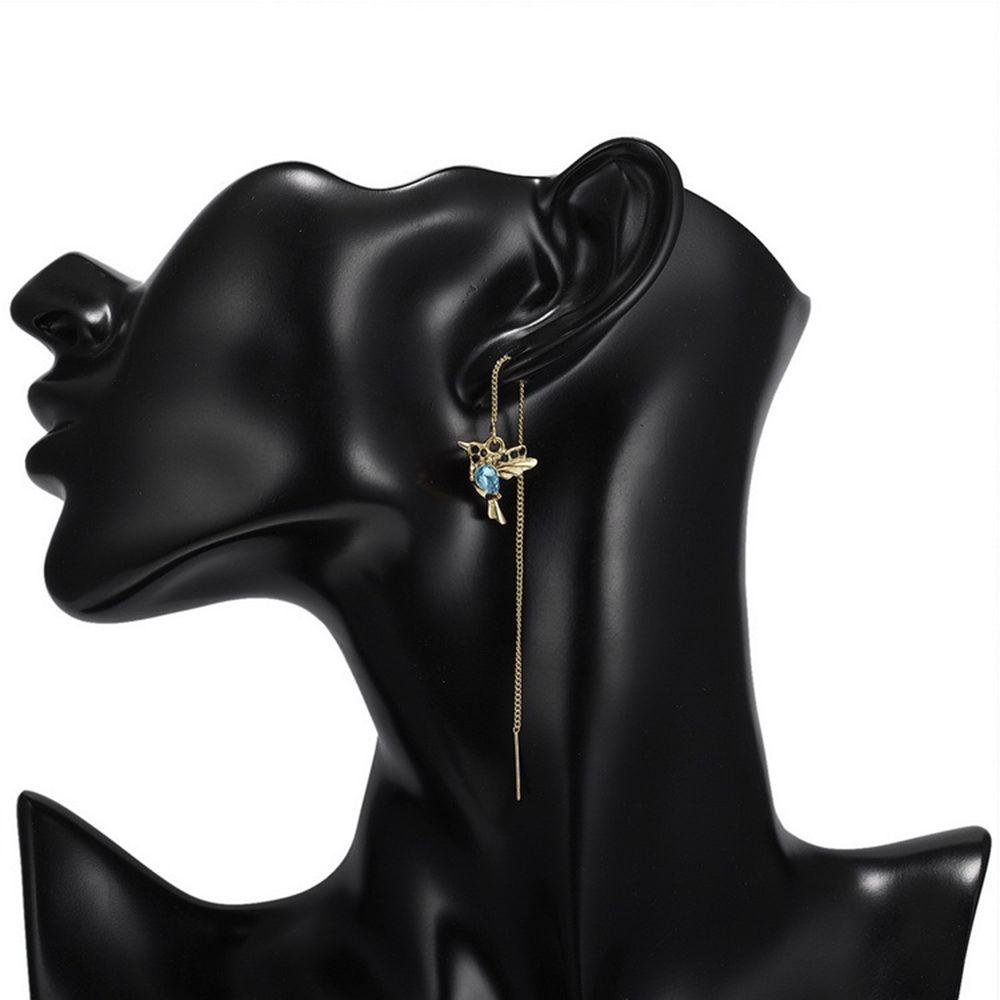 Bông Tai Dáng Dài Phối Tua Rua Hình Động Vật Màu Đỏ / Xanh Dương Phong Cách Vintage