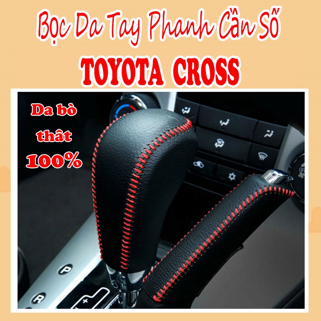 Bọc cần số da thật xe Toyota Cross 2020 2021 2022 -đen chỉ đỏ.