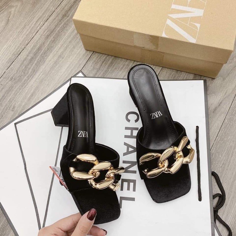 Dép Guốc Mũi Vuông Đế Trụ Xích To DD-0261