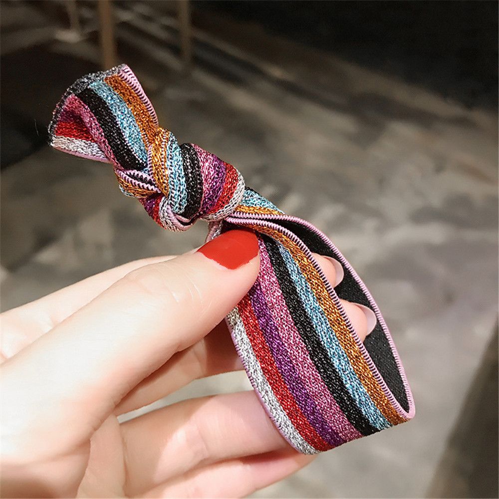Dây Buộc Tóc Co Giãn Tốt Họa Tiết Da Báo Màu Cầu Vồng Phong Cách Hàn Quốc
