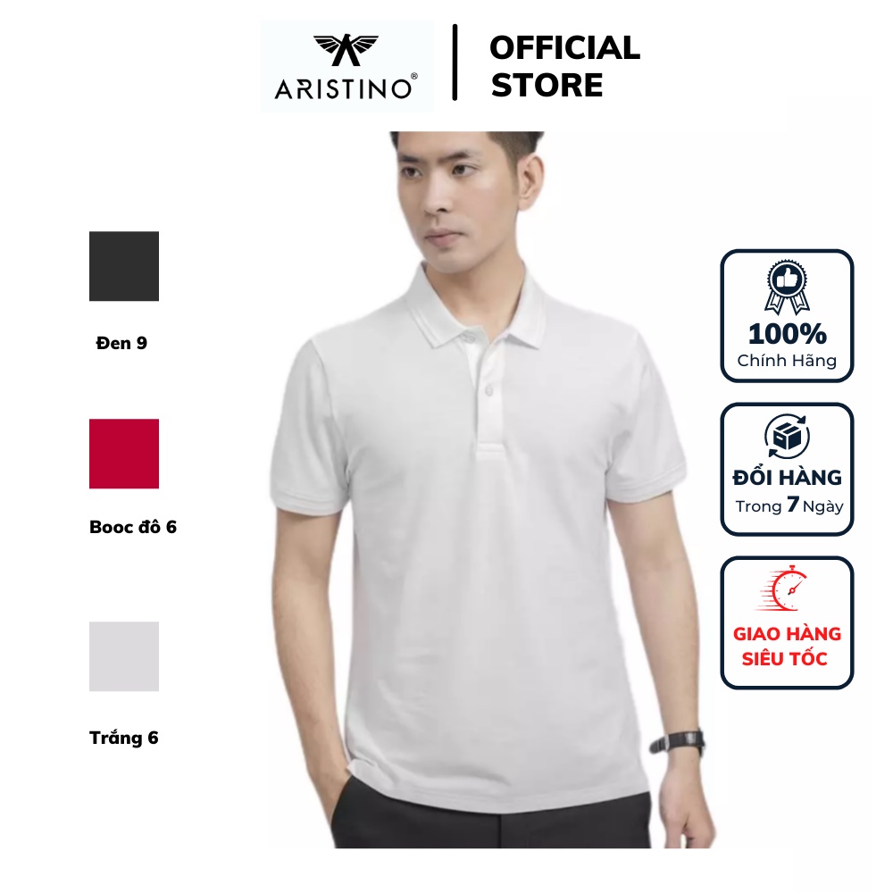 Áo thun polo nam Aristino APS019S9 phông ngắn tay có cổ bẻ dáng suông vừa trơn màu dệt gân vải CVC cao cấp mềm mại