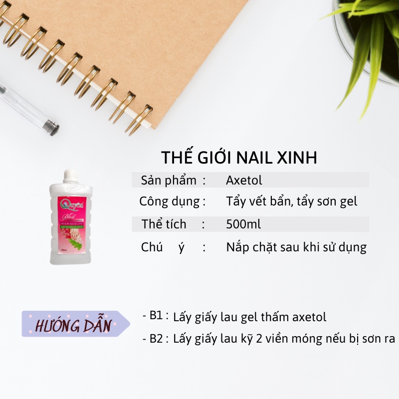 Axeton nước rửa móng tay dung dịch tẩy sơn gel phụ kiện nail giá rẻ 500ml