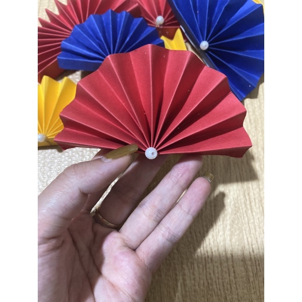 Quạt giấy handmade trang trí giỏ quà Tết, giỏ hoa quả, oản tài lộc, tháp bánh, tháp nước | Phụ kiện trang trí
