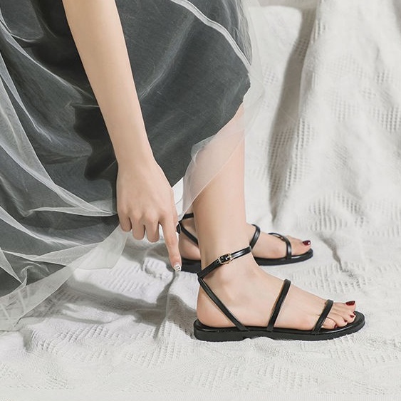 Giày Sandal Size 35-43  Đế Phẳng Mũi Tròn Thiết Kế Quai Đan Thoải Mái Thời Trang Nữ TTS38