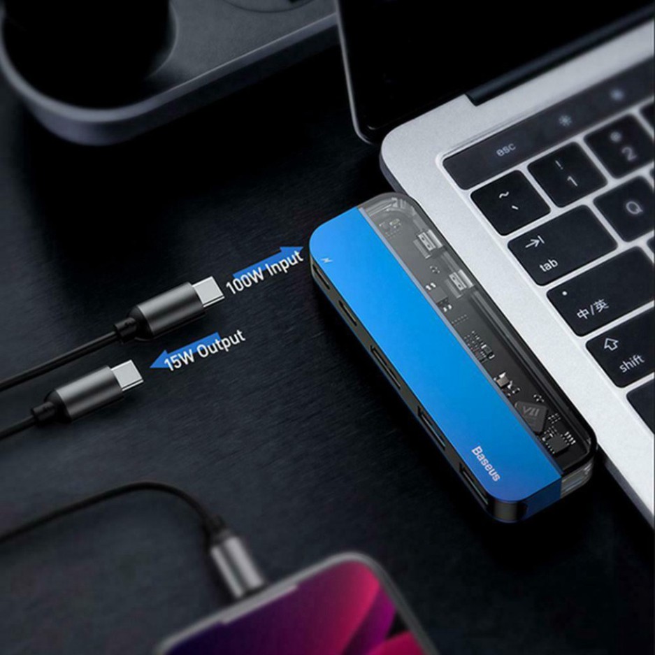 Bộ USB Hub Baseus Thunderbolt C 5 in 1 mở rộng cổng kết nối USB 3.0, HDMI, Thunderbolt 3,cho Macbook Pro 2016,2017,2018