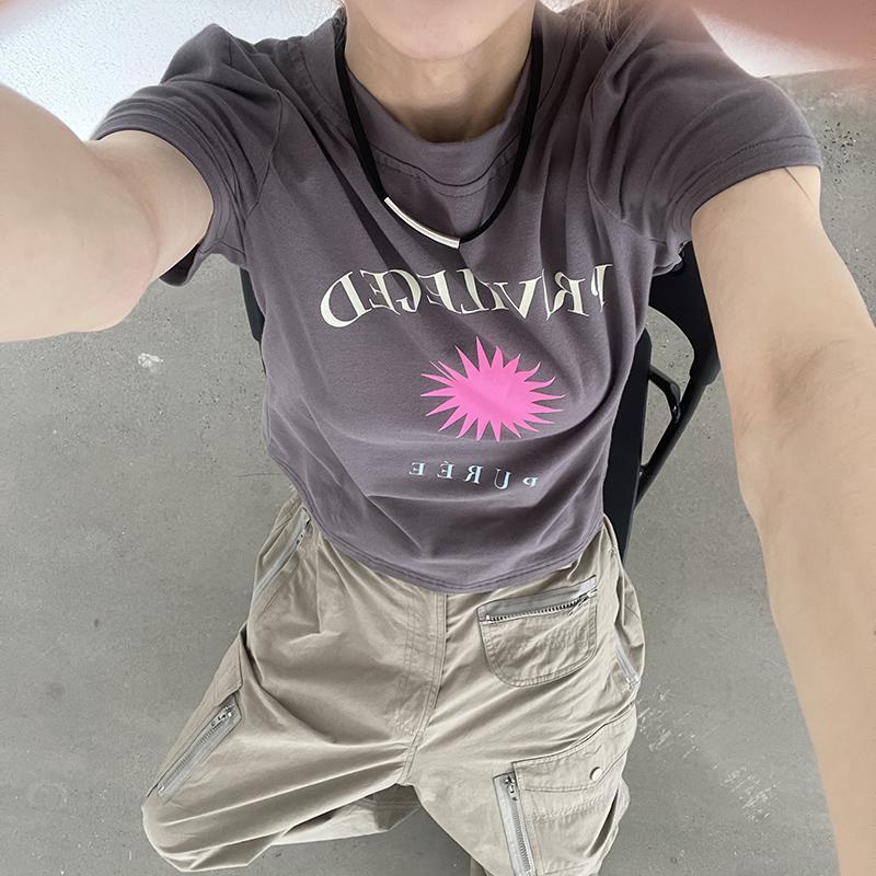 Áo Thun Tay Ngắn Dáng Ôm In Họa Tiết Hoa Hướng Dương Thời Trang Mùa Hè 2022 Phong Cách Phương Tây Thời Trang Cao Cấp