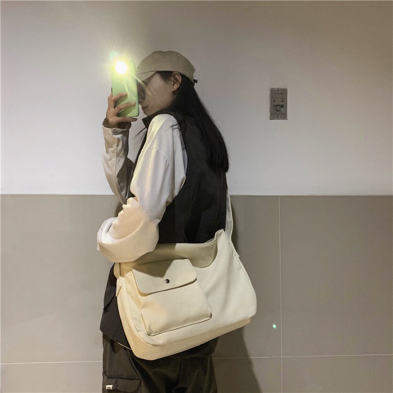 Túi Đeo Chéo Nữ vải canvas đựng vừa khổ a4 có khoá Túi Đeo Vai đi học đi chơi phong cách Hàn Quốc -Hakastore