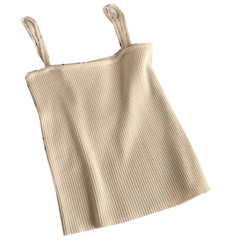 Youyo Áo Croptop Dệt Kim Hai Dây Không Tay Hở Vai Có Gân Cho Nữ
