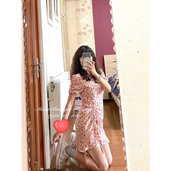Váy hoa nhí nhún sườn đuôi cá phong cách thời trang Hàn Quốc ulzzang siêu xinh có ảnh thật cuối
