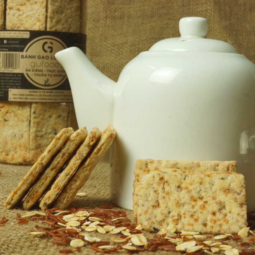 [Gift] Bánh gạo lứt mầm GUfoods - Ăn kiêng, Thực dưỡng, Thuần tự nhiên - 500g, Vị Yến mạch