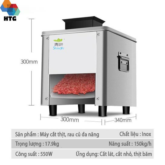 Máy cắt thái thịt, rau củ tự động ShineYe RiRiHong thân vỏ Inox với  550W công suất lớn, 150kg mỗi giờ, hàng chính hãng