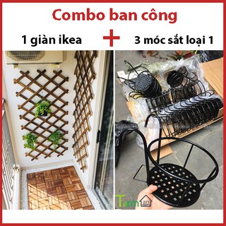 [COMBO HOT CHO BAN CÔNG] Giàn gỗ xếp gọn xuất khẩu và 3 móc treo ban công cao cấp siêu bền