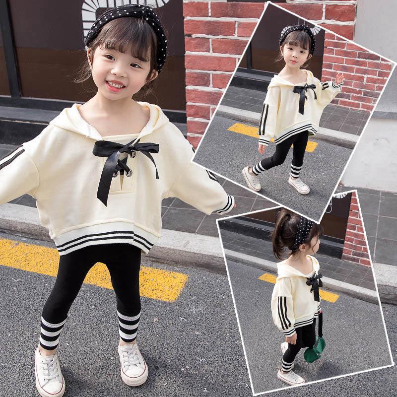 Spring Autumn Baby Girl Long Sleeve Bow Hoodie Sweatshirt +Pants