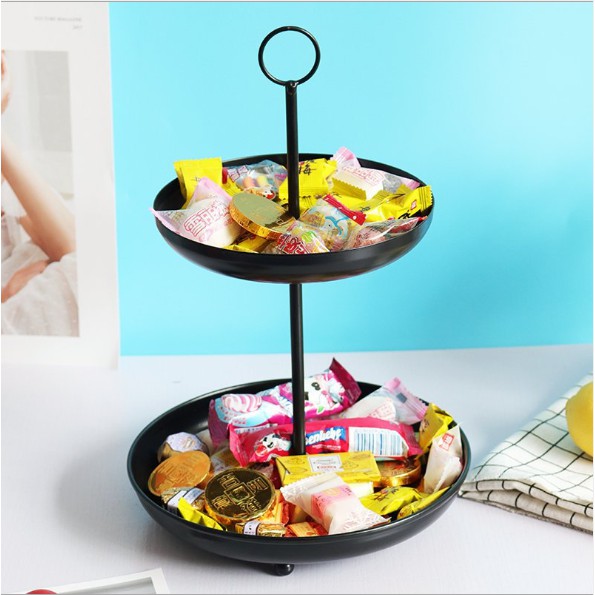Khay đựng bánh kẹo 2 tầng chất liệu nhôm nhiều màu