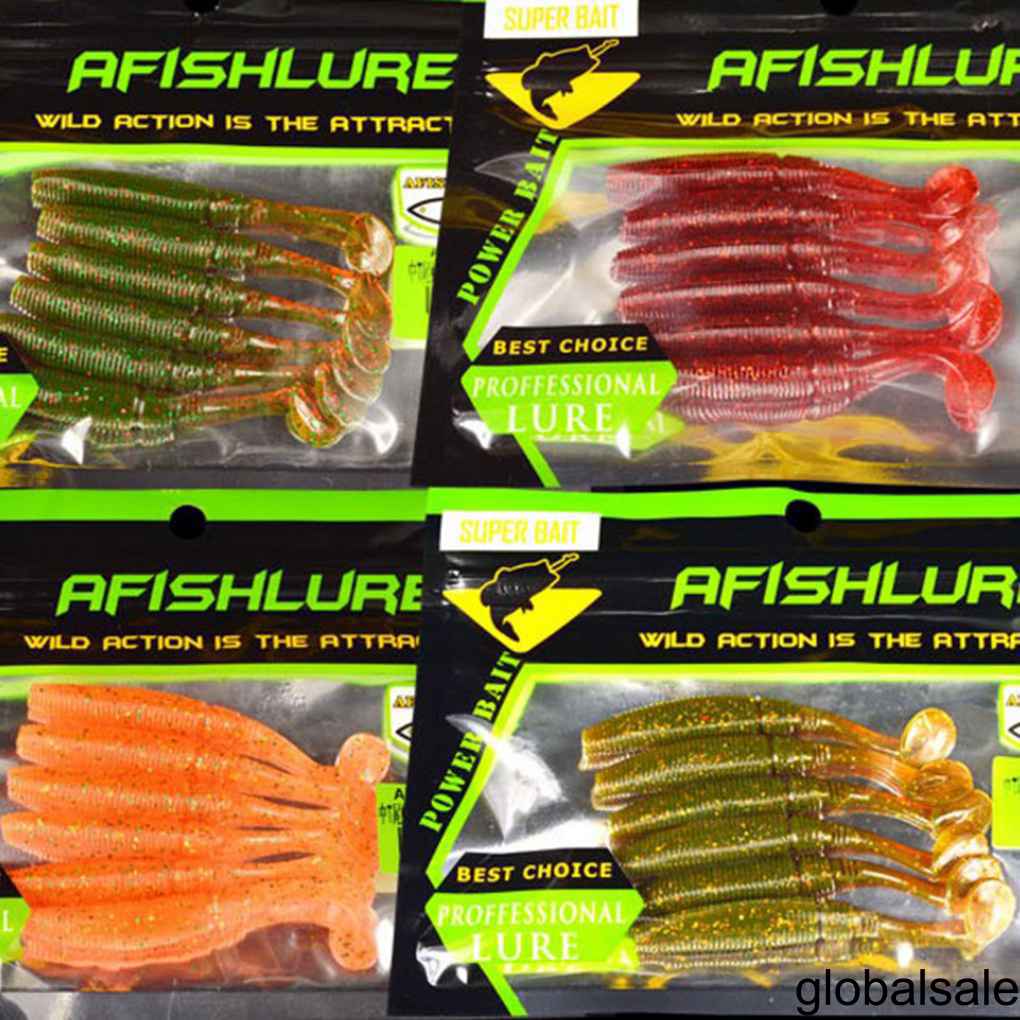 A FISH LURE 6PCS T Tail Soft Worm 75mm Paddle Tail Wobbler Fishing Lure for Bass Fishing Bait Grub Fake Swimbait