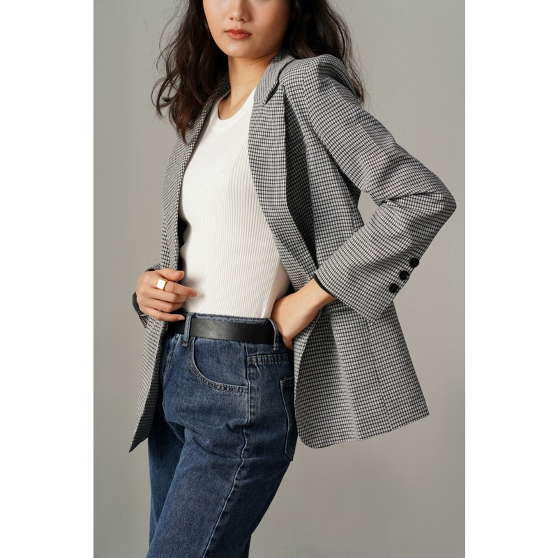 Áo Blazer nữ dài tay 2 hàng khuy (Kẻ caro)_MONOTALK T40003TK