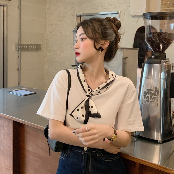 Áo thun ngắn tay cổ tròn thời trang Hàn Quốc cho nữ