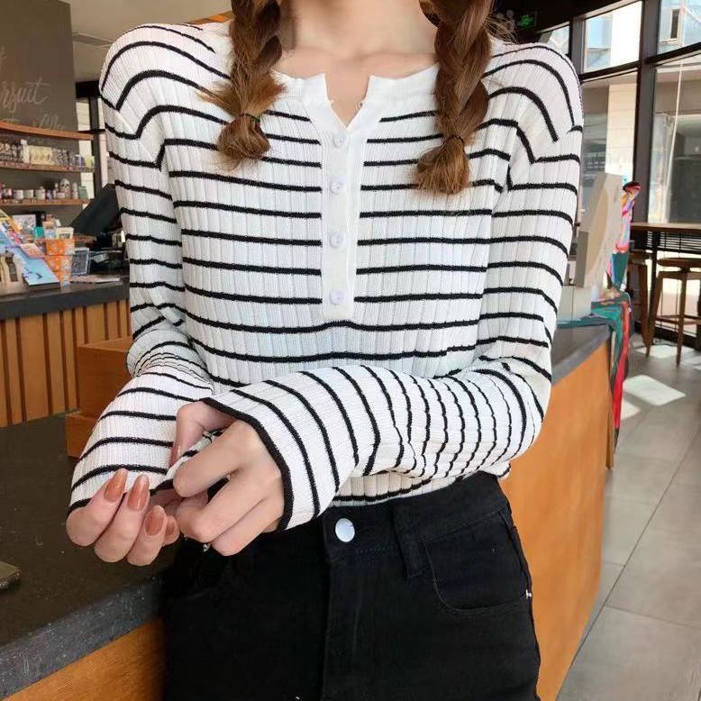 Áo Len Nữ Dài Tay Sọc Ngang Mới