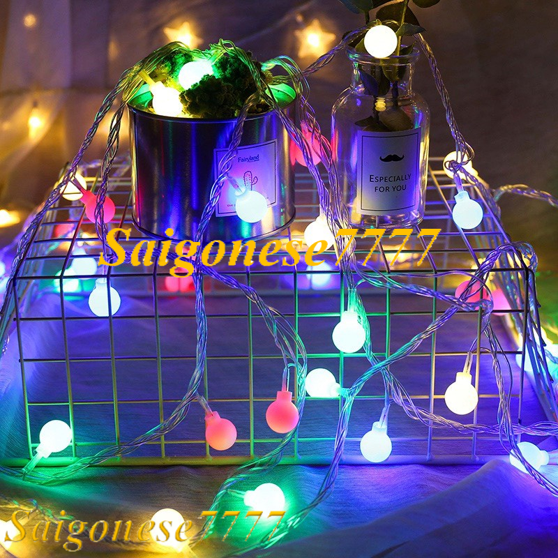 Đèn Led Xài Pin Tiện Lợi Dây Đèn Bóng Tròn Cherry Ball Vàng Ấm Lung Linh Trang Trí Tiệc Noel Decor Lều Cắm Trại Đẹp Rẻ