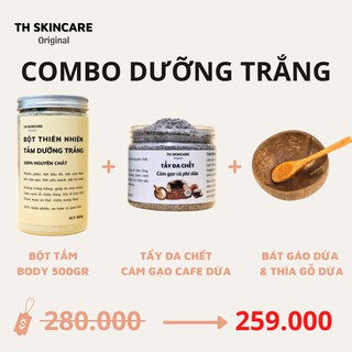 COMBO BỘT THIÊN NHIÊN TẮM TRẮNG + TẨY DA CHẾT CÀ PHÊ DỪA + BỘ BÁT GÁO DỪA TH SKINCARE