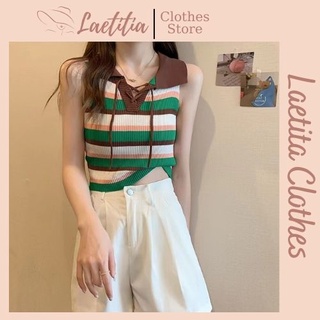 Áo len montoghi mỏng dáng croptop cổ bẻ tay ba lỗ