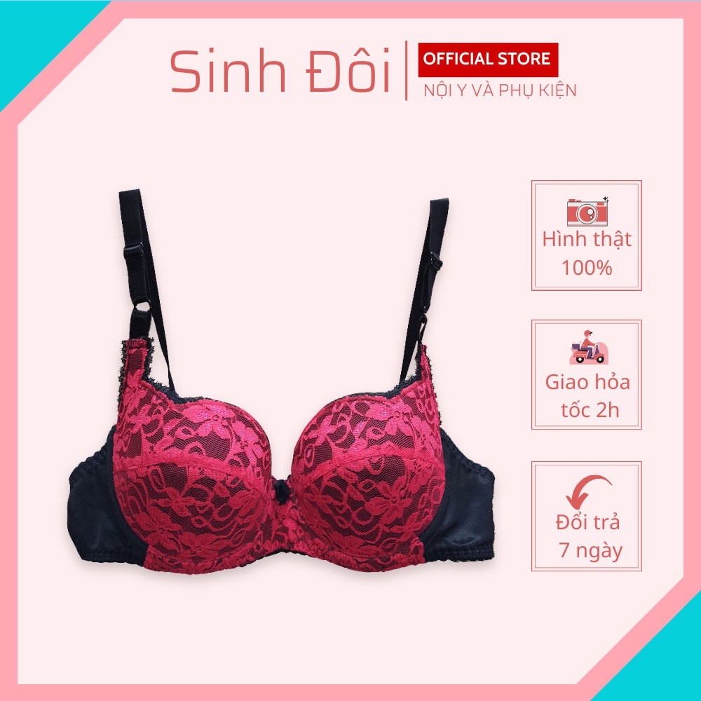 Áo ngực nữ ren nâng ngực Hồng Hoa có gọng mút vừa cúp xéo nguyên ngực bigsize