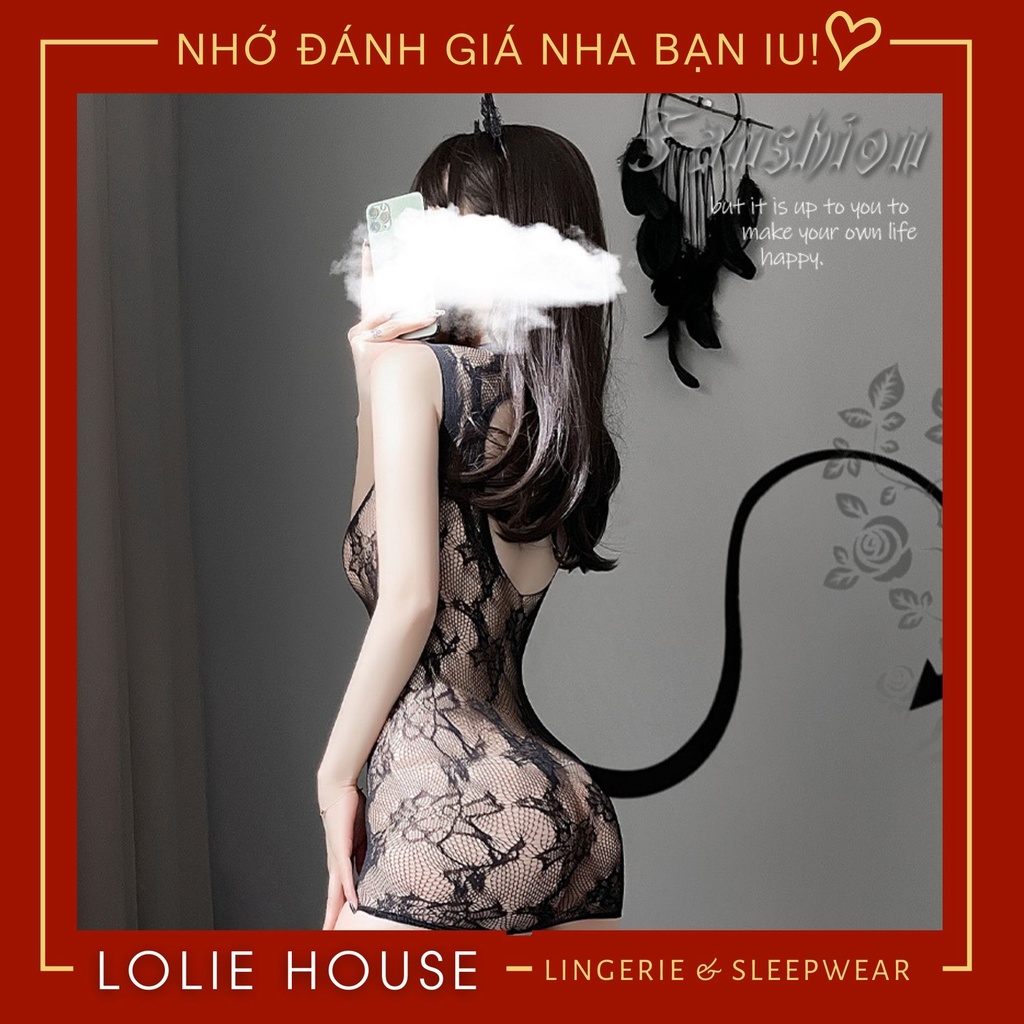 Đồ lót liền thân sexy dáng váy ren lưới xuyên thấu sexy ôm body co giãn LOLIE HOUSE - BS20