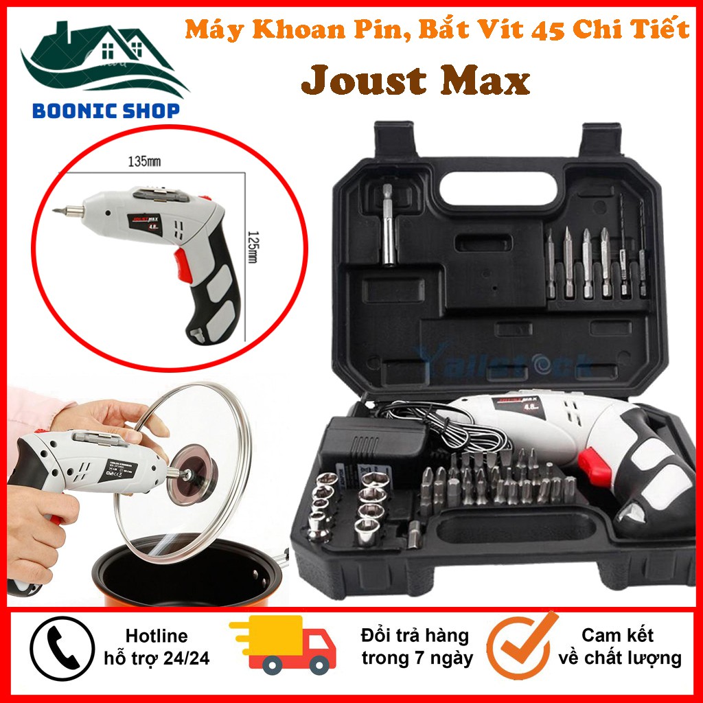 Máy Khoan Pin Cầm Tay Joust Max Kèm Bộ 45 Chi Tiết, 45 Đầu Khoan Và Đầu Bắt Vít Đa Dụng - Bảo Hành 1 Năm