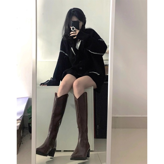 Áo Cardigan len hoạ tiết chỉ trắng