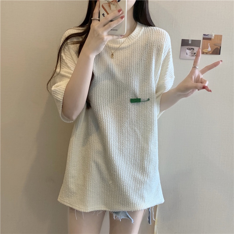 SUXI Áo thun tay ngắn cổ tròn màu sắc đơn giản dành cho nữ