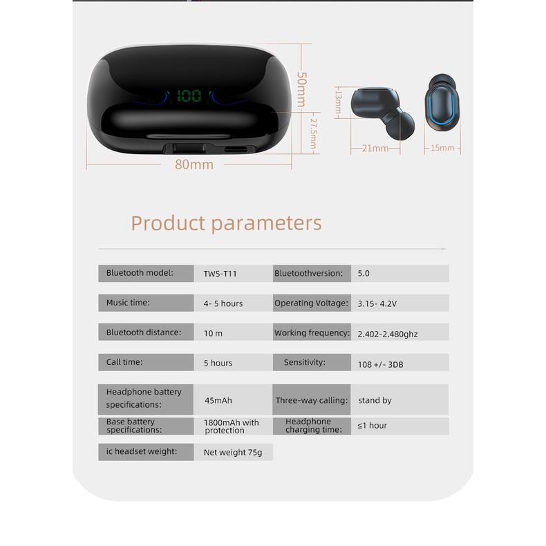 Bộ Tai Nghe Nhét Tai Không Dây Bluetooth Chống Ồn Chất Lượng Cao