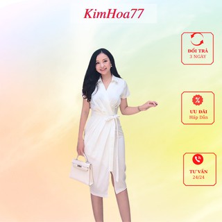 Đầm sơ mi freesize chất kate lụa xếp ly chéo eo kimhoa77