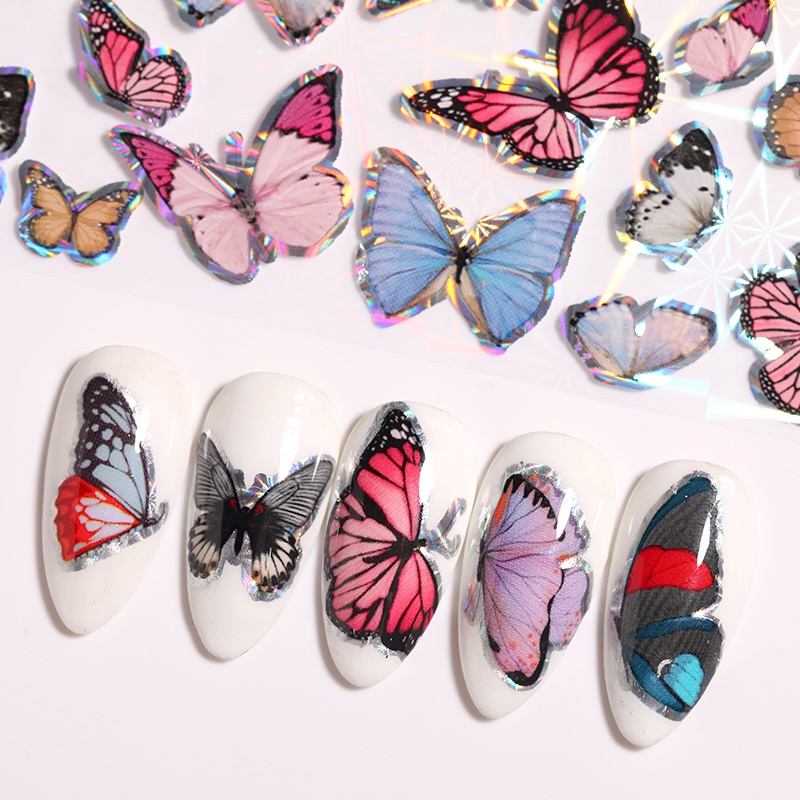 Bộ 10 tờ miếng dán BORN PRETTY hình con bướm/ đá cẩm thạch phong cách Pháp dùng trang trí móng tay