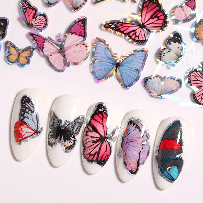 Bộ 10 tờ miếng dán BORN PRETTY hình con bướm/ đá cẩm thạch phong cách Pháp dùng trang trí móng tay