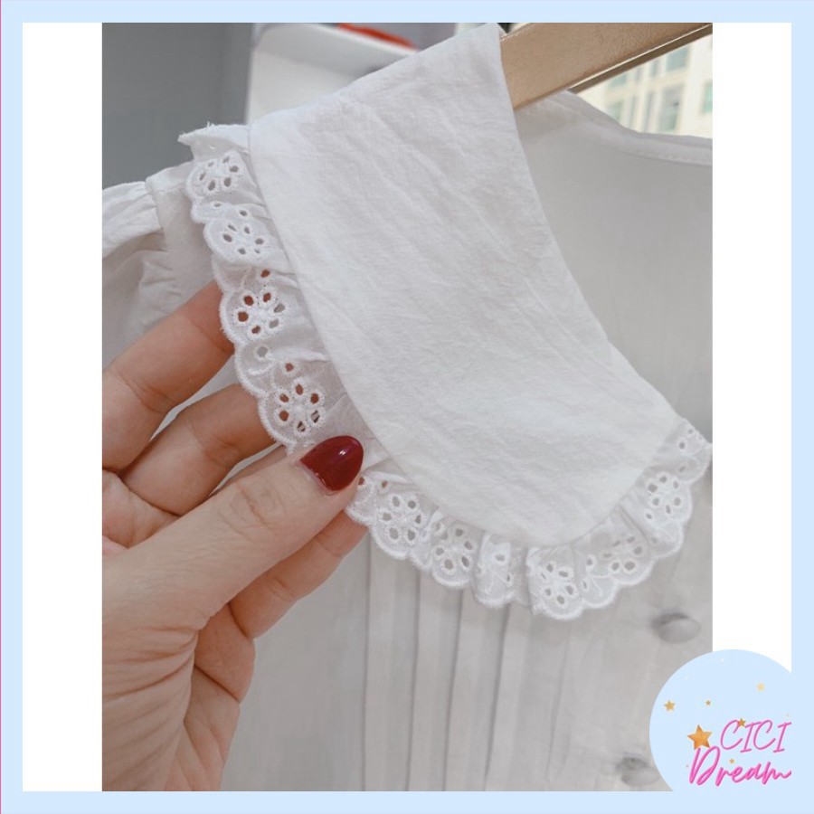 Áo sơ mi nữ trắng cộc tay bồng, cúc bọc cổ sen, Áo sơ mi trắng cộc tay cúc bọc cổ bèo ngắn tay bo [AMANDA] | BigBuy360 - bigbuy360.vn