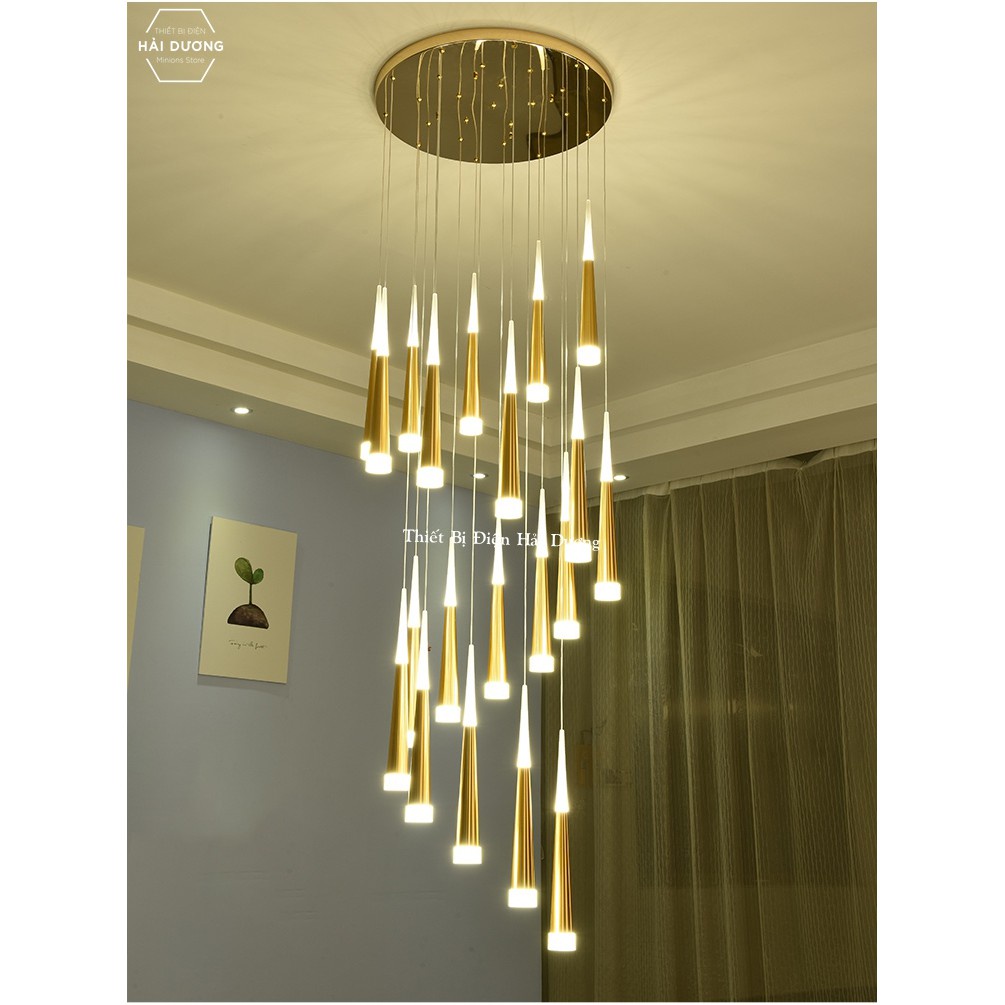 Đèn Thả Trần  Bộ 1 Đèn Thả Trần Sao Băng Thân Vàng Ánh Sáng Vàng CD205 - Phong Cách Xoắn Ốc, Tặng Kèm Bóng LED