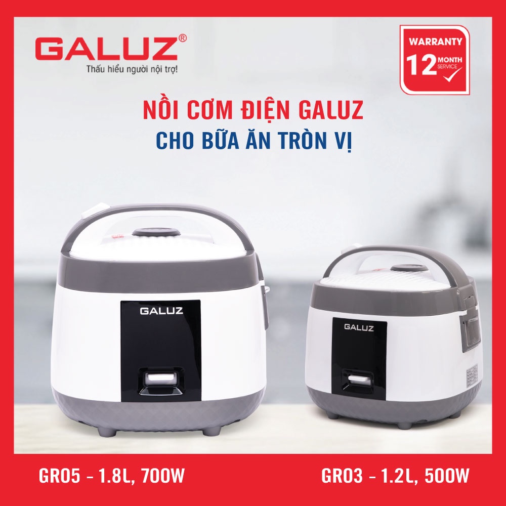Nồi cơm điện Galuz dung tích 1.2L và 1.8L thương hiệu Pháp Gr-03 và Gr-05, công suất 500W - Lòng nồi dày dặn