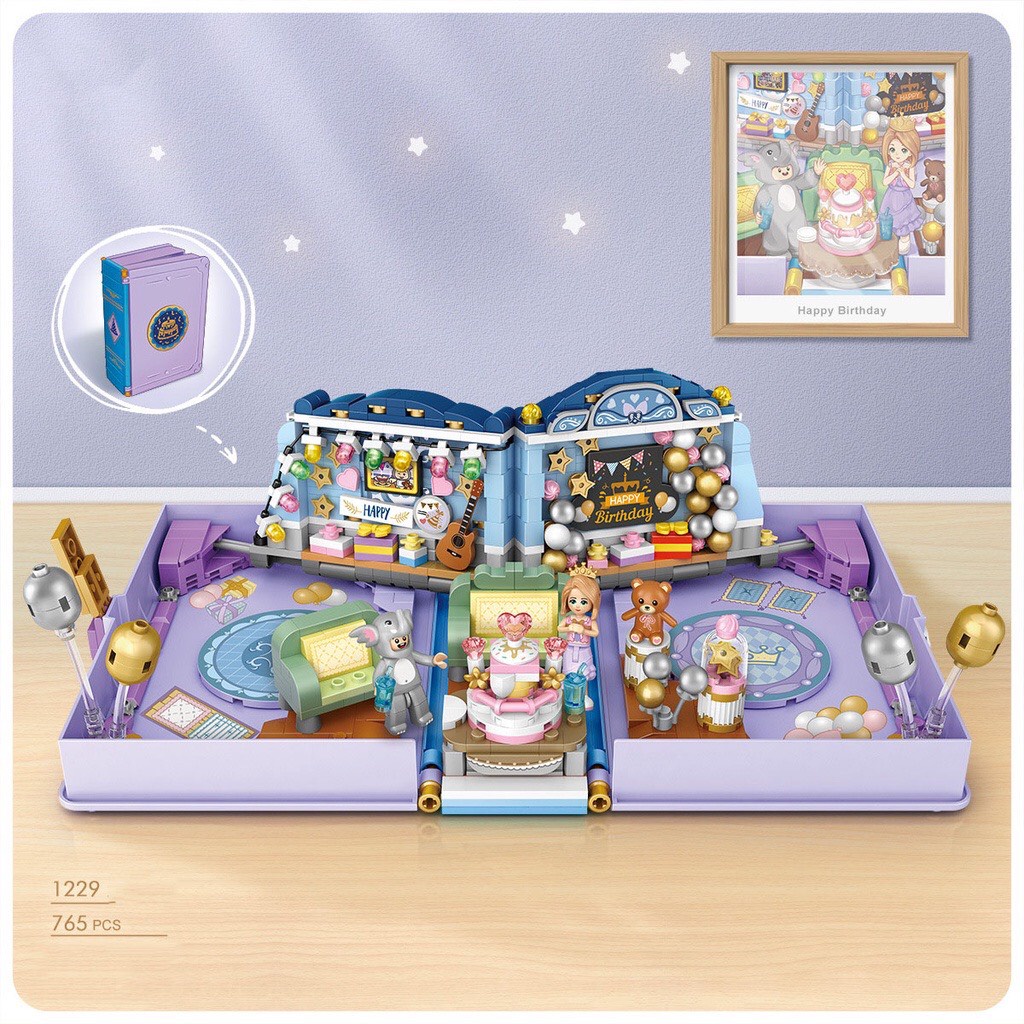 Đồ chơi lắp ráp khối xây dựng building blocks mini mô hình Birthday Fold Book