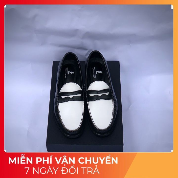 [ HÀNG CAO CẤP XẢ KHO ] GIÀY TÂY NAM DA THẬT 100% - LUXURY STORE - PENNY LOAFER ĐEN TRẮNG-HOT TREND-TĂNG CHIỀU CAO