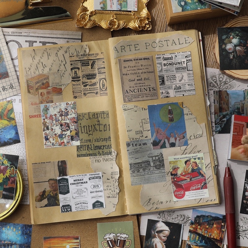 KimiTape Quyển 50 tờ giấy nền vintage trang trí Nhật ký, Bullet Journal