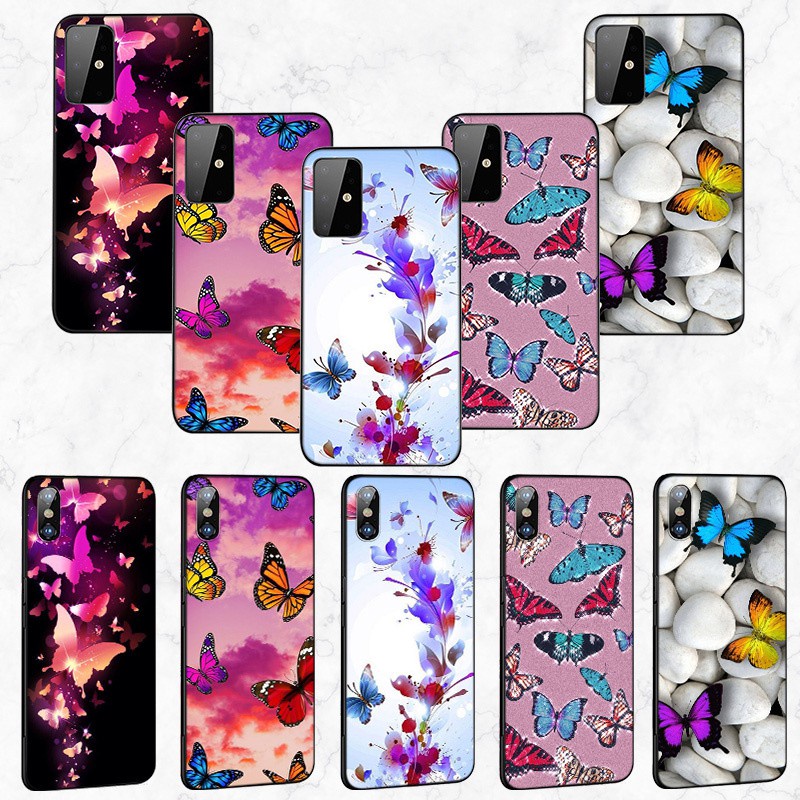 Samsung Galaxy S10 S9 S8 Plus S6 S7 Edge S10+ S9+ S8+ Soft Silicone Cover Phone Case Casing GR23 Butterfly on Roses