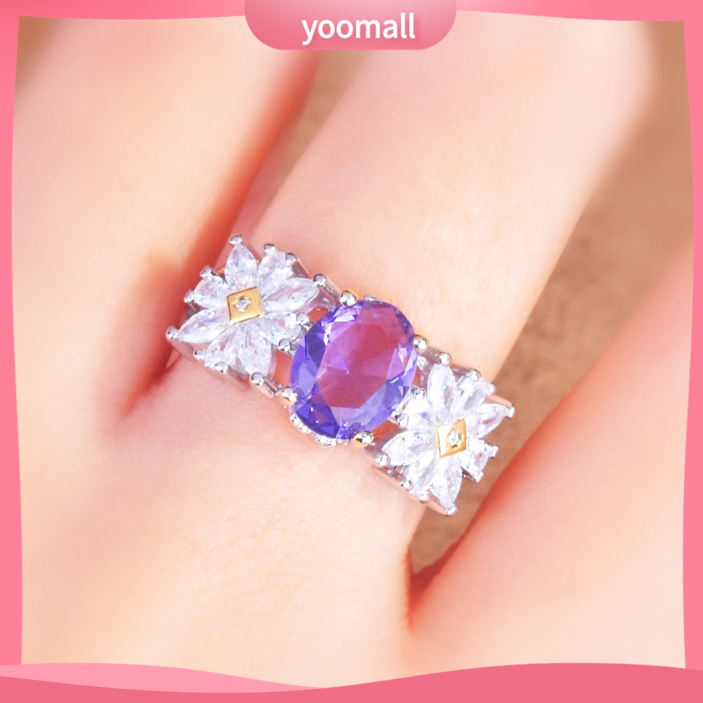 Yomall♡ Nhẫn Hở Đính Đá Thạch Anh Tím Nhân Tạo Tinh Tế Có Thể Điều Chỉnh Cho Nữ