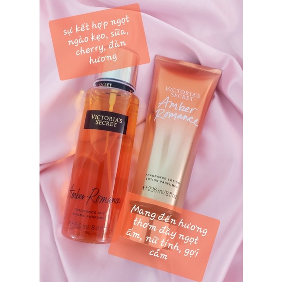 COMBO xịt thơm và dưỡng ẩm Victoria Secret Amber Romance (Đ)