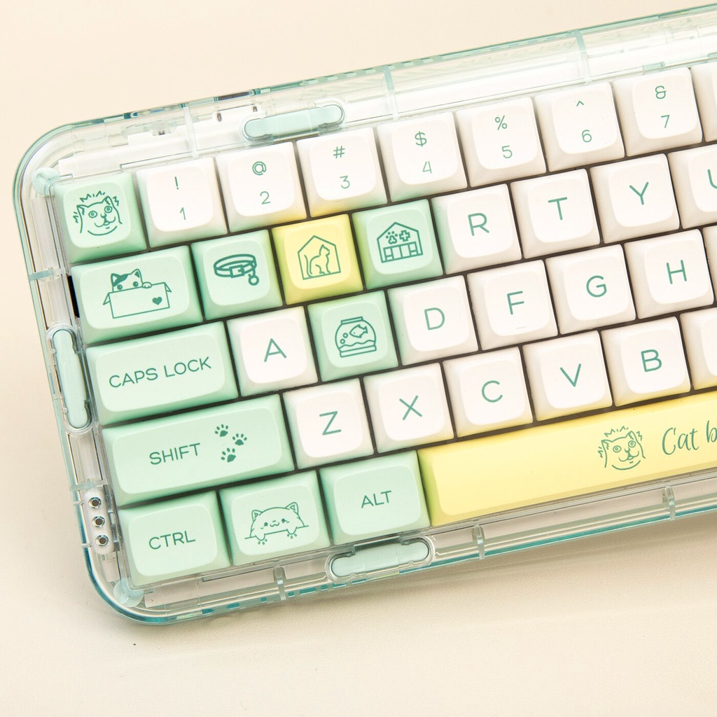 Bộ Keycap XDA PBT 131 Phím Mèo Đen Dễ Thương, in Dye-Sub Font chữ to