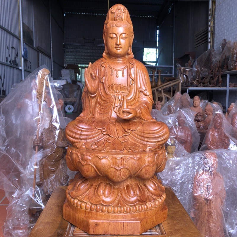 Tượng Quán Thế Âm Bồ Tát Gỗ Hương Cao 50 Cm